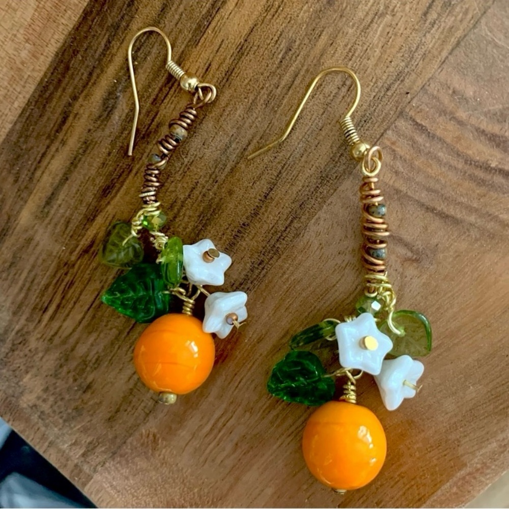 Orange Blossom Artisan Glass Earrings - Picture 2 of 8